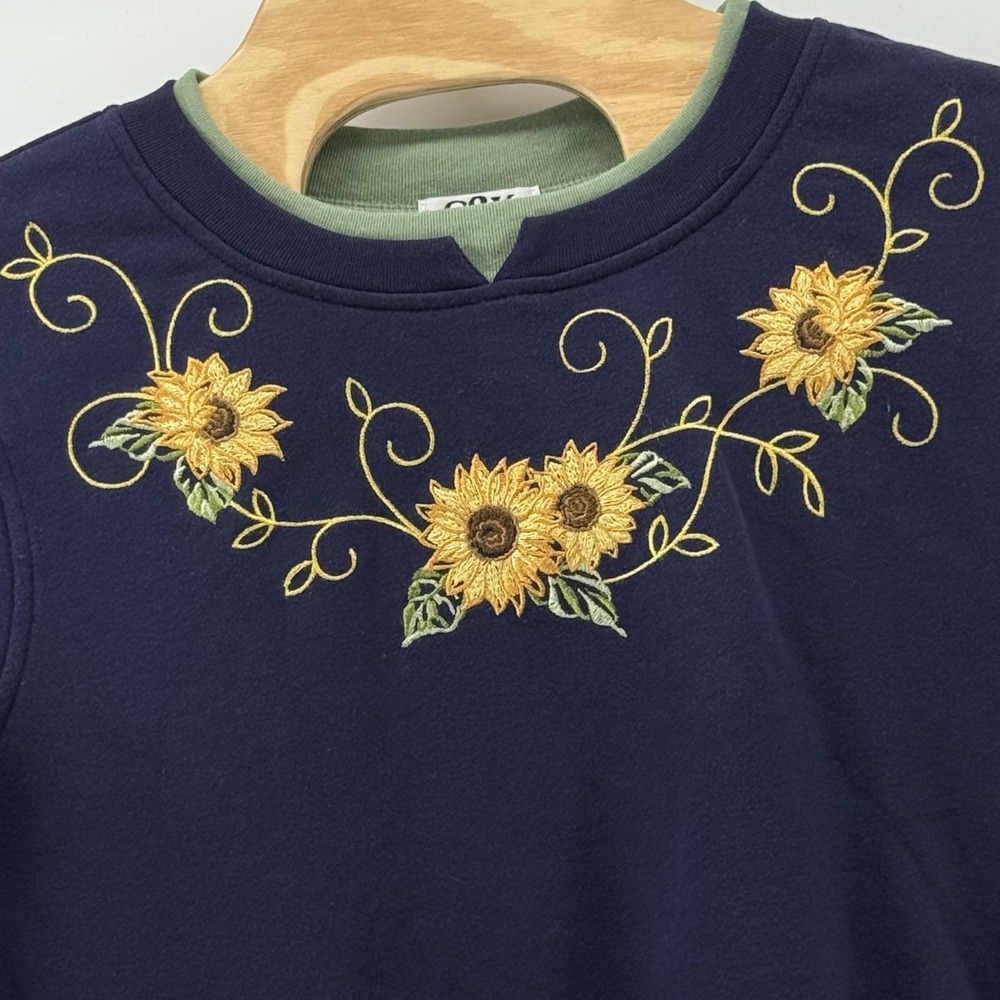 C&K Designs Sweatshirt‎ Large Sunflower Floral Embroidered Pullover Grandmacore